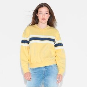 Wild Fable Women's Oversized Pullover Sweatshirt Distressed Yellow Rugby Striped